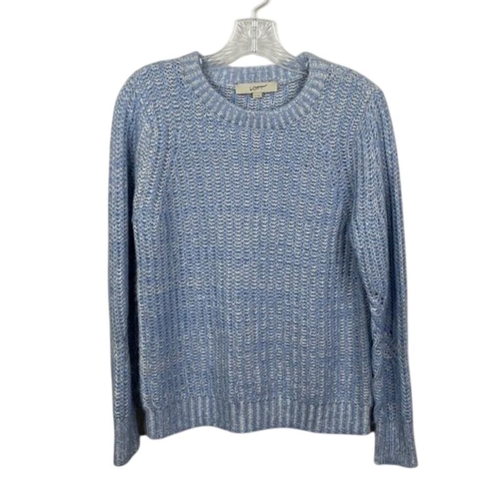 Loft Blue White Cable Knit Wool Mohair Blend Crewneck Sweater Women's XS